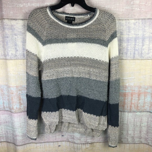 CENY Striped Pullover Crewneck Sweater in Oatmeal - Picture 2 of 6